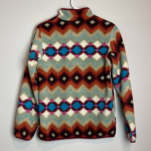 Patagonia Women’s Synchilla Snap T Pullover Timber Twist Red Aztec Size Medium - Picture 2 of 7